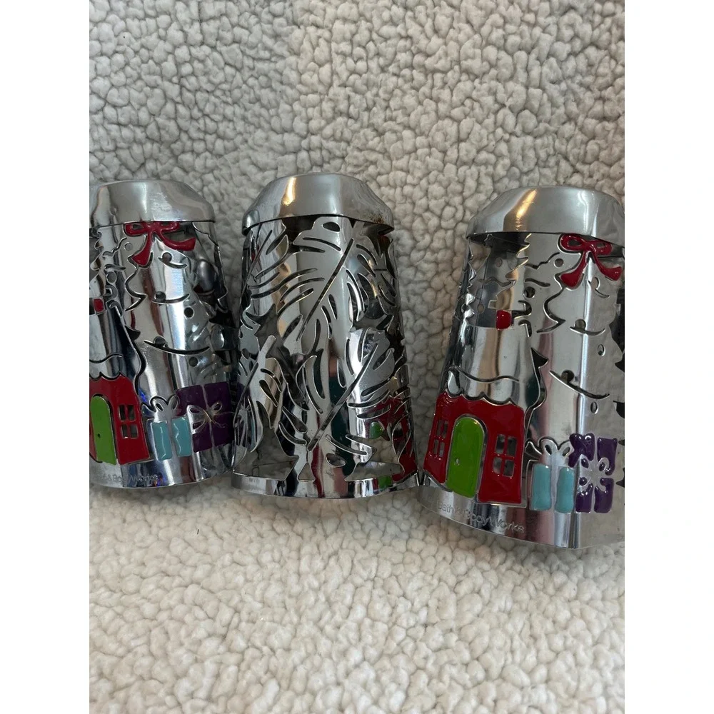 LOT of 3 Bath and Body Works soap Holders Silver Christmas Village‎ Scene - Picture 2 of 2